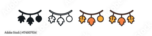 Vector icon autumn garland thanksgiving same pose same proportions four styles black solid glyph outline minimal flat multicolor filled cartoon flat shaded.