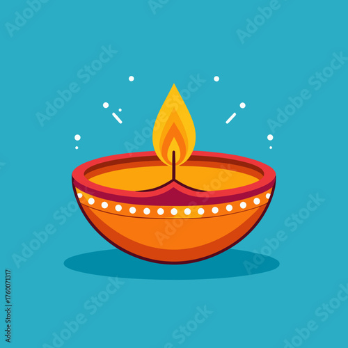 Vibrant illustrated Diya oil lamp with a glowing flame.
