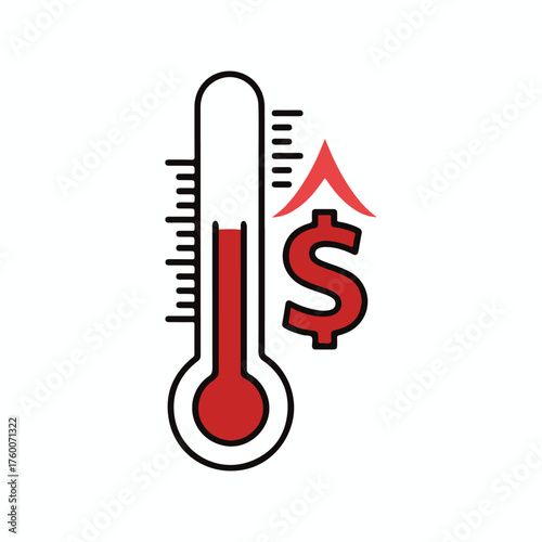 Rising temperature and increasing costs symbol