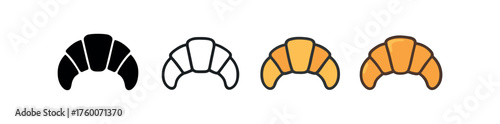 Vector icon butter croissant thanksgiving same pose same proportions four styles black solid glyph outline minimal flat multicolor filled cartoon flat shaded.