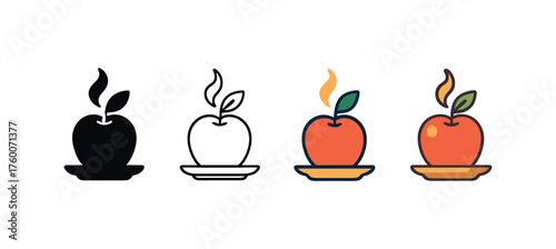 Vector icon roasted thanksgiving same pose same proportions four styles black solid glyph outline minimal flat multicolor filled cartoon flat shaded.