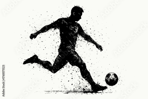 Grunge silhouette of man hit ball sport football design white clean background no text.