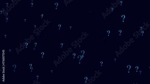 Scattered blue question marks on a dark navy background symbol punctuation