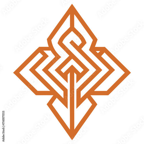 Intricate geometric purple abstract symbol resembling a stylized flower or tree of life with symmetrical patterns, Intricate geometric purple symbol with like design white background and modern.
