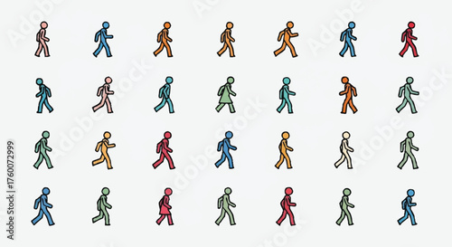 set Small of person walking outline icons vector full color