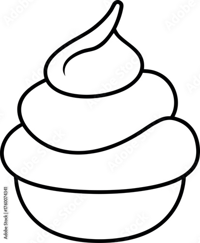 Whipped Cream Swirl in Bowl Black and White Line Drawing