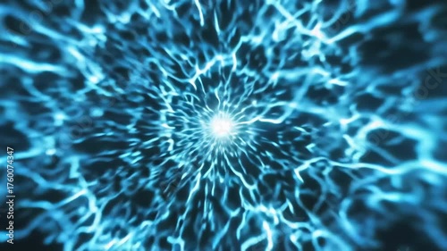 Fondo abstracto Explosión de energía y rayos de luz azul en fondo negro.