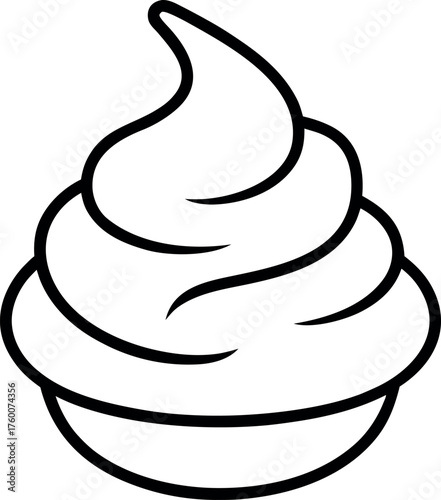 Black and White Whipped Cream Bowl Line Art Illustration