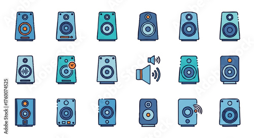set of wireless speaker kit outline icons vector full color
