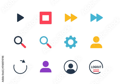 Modern flat design multimedia player and user interface vector icon collection for web development