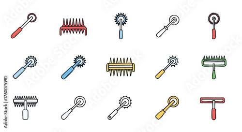 set of dough docker outline icons vector full color
