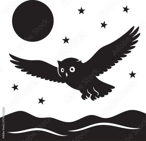 Owl flying at night silhouette vector