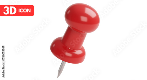 Red push pin 3d icon on white background