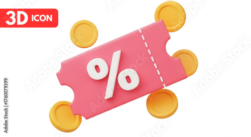 3d coupon icon with percentage sign for discount