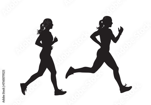 Vector art of silhouette of woman running, depicting fitness, exercise, and healthy lifestyle