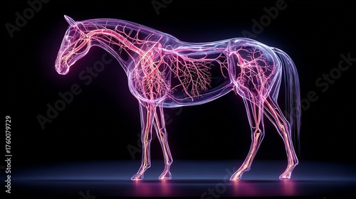 Wallpaper Mural Animal physiology research abstract glowing circulatory system inside neon horse body futuristic medical educational style Torontodigital.ca