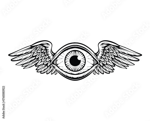 tattoo design Mystical Winged Eye Symbol line art illustration