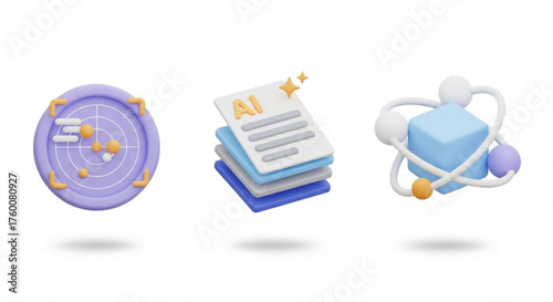 3d ai data science icons on white background