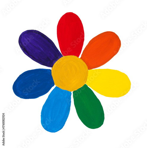 Flower with petals of rainbow colours painting