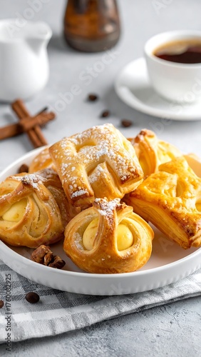 Fresh pastries and coffee setting, ideal for a tasty breakfast treat