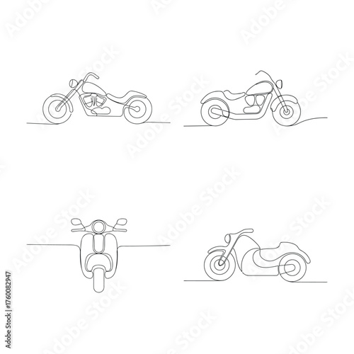 Continuous line drawings motorcycles scooters Single line vehicle transport 1