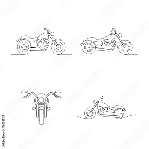 Continuous line drawings motorcycles in Single line outline bike vehicle