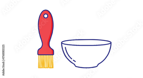 set of basting brush with bowl outline icons vector full color

