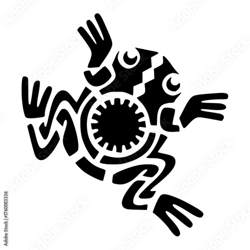 Vector isolated simple black and white Aztec symbols stencil Frog Toad, stencil for paint, scrapbook stencil, Southwestern art