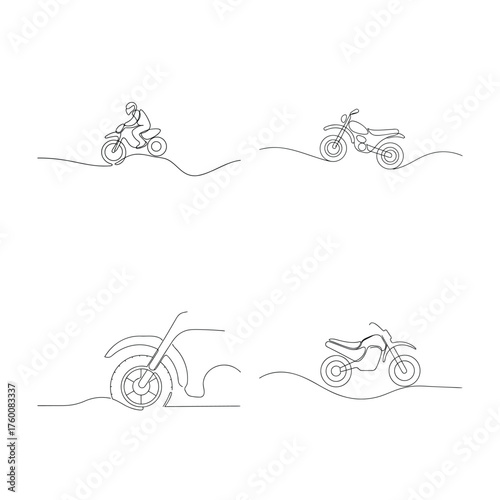 Single line drawing motocross bikes rider motorcycle helmet