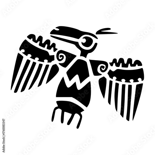 Vector isolated simple black and white Aztec symbols stencil Bird Vulture, stencil for paint, scrapbook stencil, Southwestern art