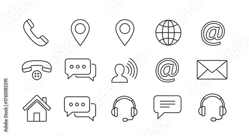 Collection of various contact icons, including phone, location, email, and communication symbols.