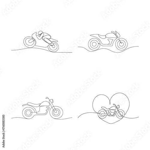 Continuous line drawings motorcycles a heart shape Single line bike sportbike