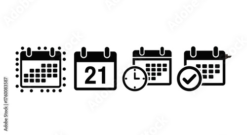 A set of calendar icons, each representing different aspects of time and scheduling.