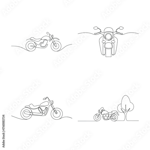 Continuous line drawings motorcycles a tree Single line bike