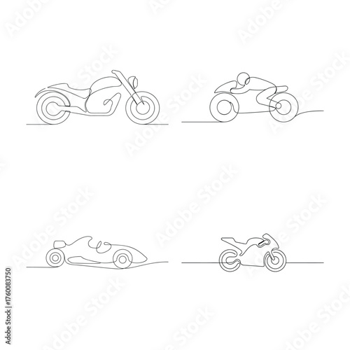 Single line drawings motorcycles a race car motorbike racing