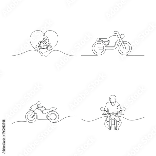 Continuous line drawings motorcycles riders Single line motorbike helmet
