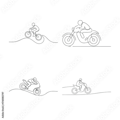 Continuous line drawings motorcyclists Single line motorcycle motorbike 1