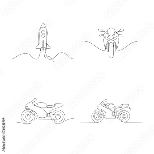 Single line drawing a rocket motorcycles launch space