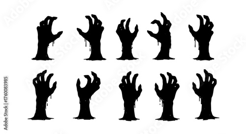 Vector art of zombie hands silhouettes, creepy halloween design elements for decoration and print
