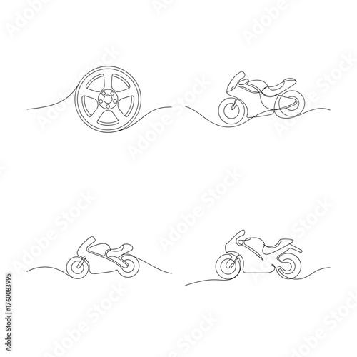 Continuous line drawings motorcycles a wheel Single line bike vehicle