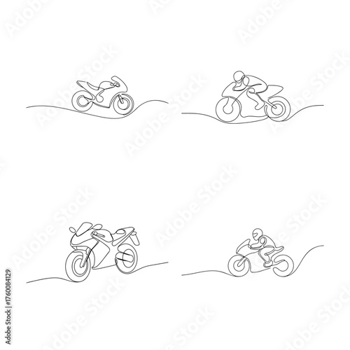 Continuous line drawings motorcycles riders Single line sportbike racing