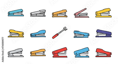set of stapler outline icons vector full color
