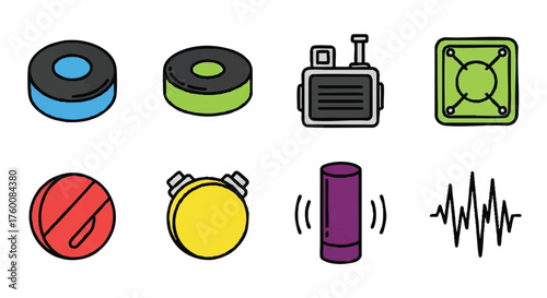 set of bass shaker transducer outline icons vector full color
