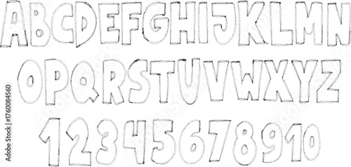 Outline of the english alphabet letters and numbers in a simple font on a white background.