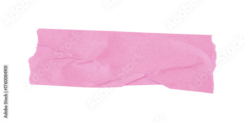pink crumpled adhesive sticky tape, torn tape isolated on transparent background.
