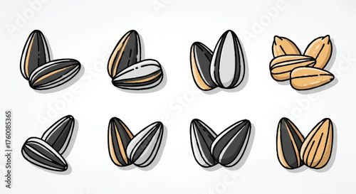 set of sunflower seed outline icons vector full color
