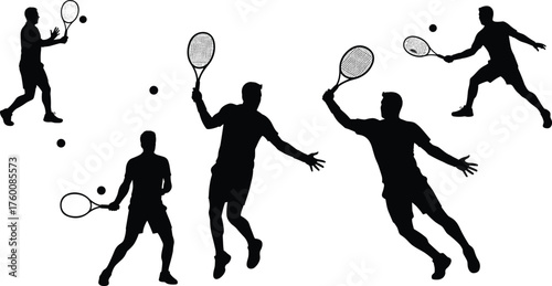 Tennis players in action silhouette cartoon illustration, symbolic athletic motion and expressive gesture artwork for sports and lifestyle design