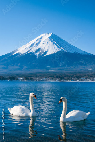 富士山　白鳥　冬