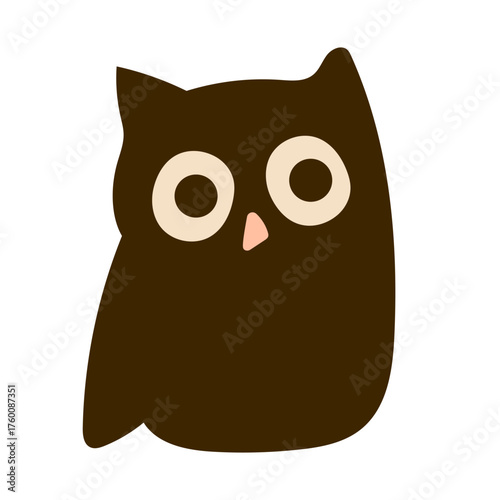 Cute simple owl illustration. Dark brown owl minimalistic.