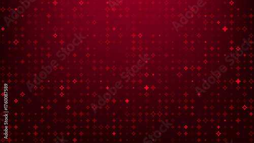 Red abstract background with glowing rhombuses and star shapes. Shiny geometric pattern for festive design, New Year, Christmas.